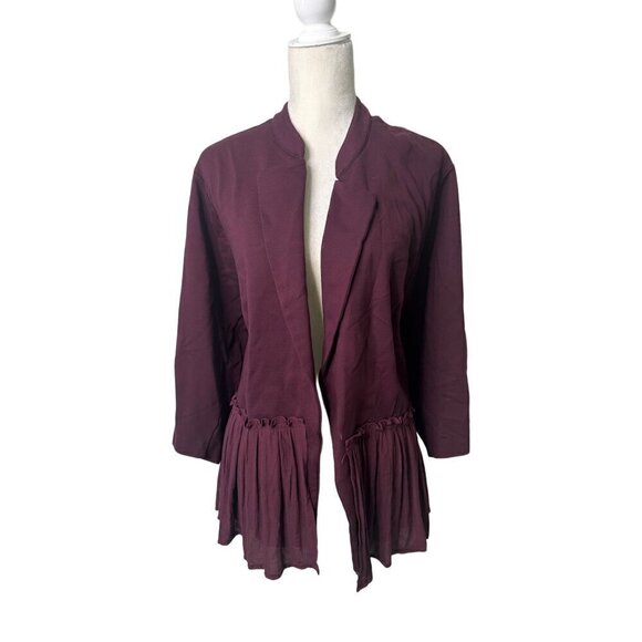 Torrid Plum Burgundy Open Front Jacket Cardigan With Ruffle Detail Button Cuffs - Picture 11 of 11